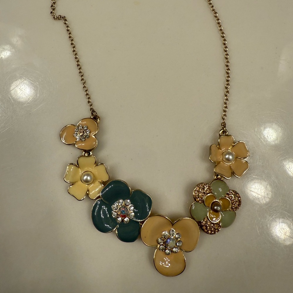 Lauren Conrad. Floral Statement Necklace in Yellow, Green, and Gold